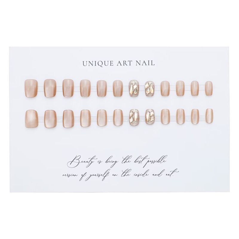 Manicura blanqueadora de otoño e invierno, uñas portátiles, nuevo color marrón té con leche, ojo de gato, manicura con diamantes completos, piezas de uñas terminadas, pegatinas de uñas brillantes
