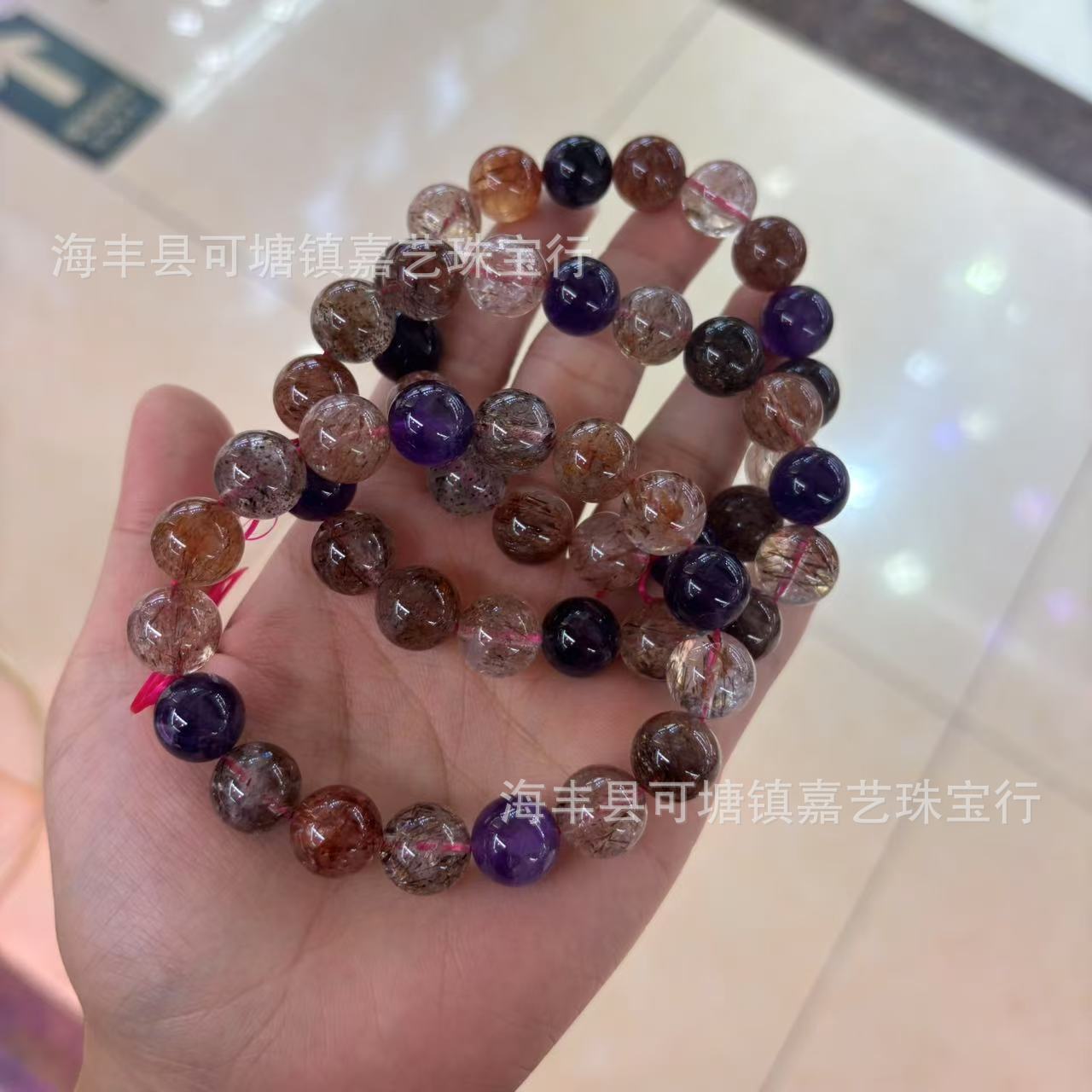 天然黑金超七水晶圆珠手链女男黑超紫水晶单圈珠子散珠手串批发