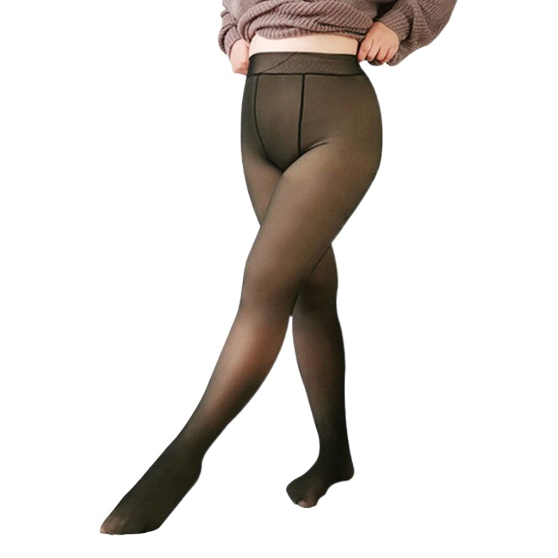 Pantalones transparentes de talla grande polainas sin costuras de una pieza forradas de lana gruesa pantimedias transparentes falsas medias de doble cara extra-entrepierna para mujeres invierno