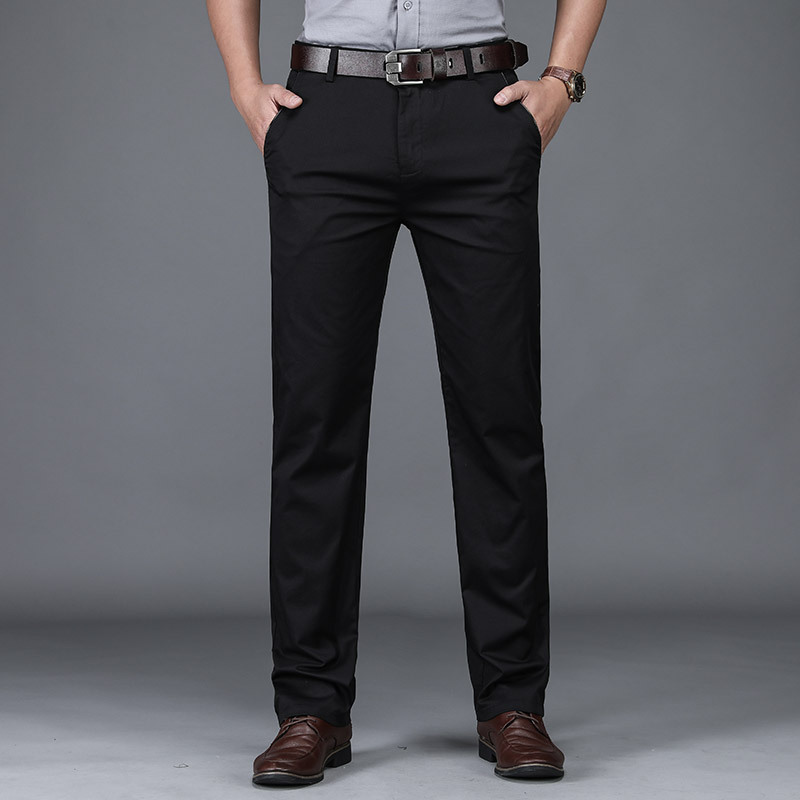 Pantalones casuales elásticos para hombres de mediana edad, pantalones rectos holgados para hombre, pantalones transpirables y suaves para las cuatro estaciones, pantalones de negocios formales para hombre.