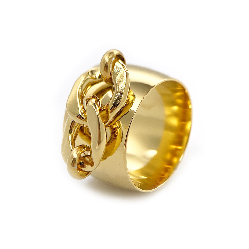 12g Weight Vacuum Plating Gold Plating Process 18K Gold Plated Plating Material Rings Classification Vacuum Plating Real Gold Plated 18K Gold Solid Color 304 Stainless Steel Titanium Steel Hip-Hop Retro Waterproof Non Tarnish Rings