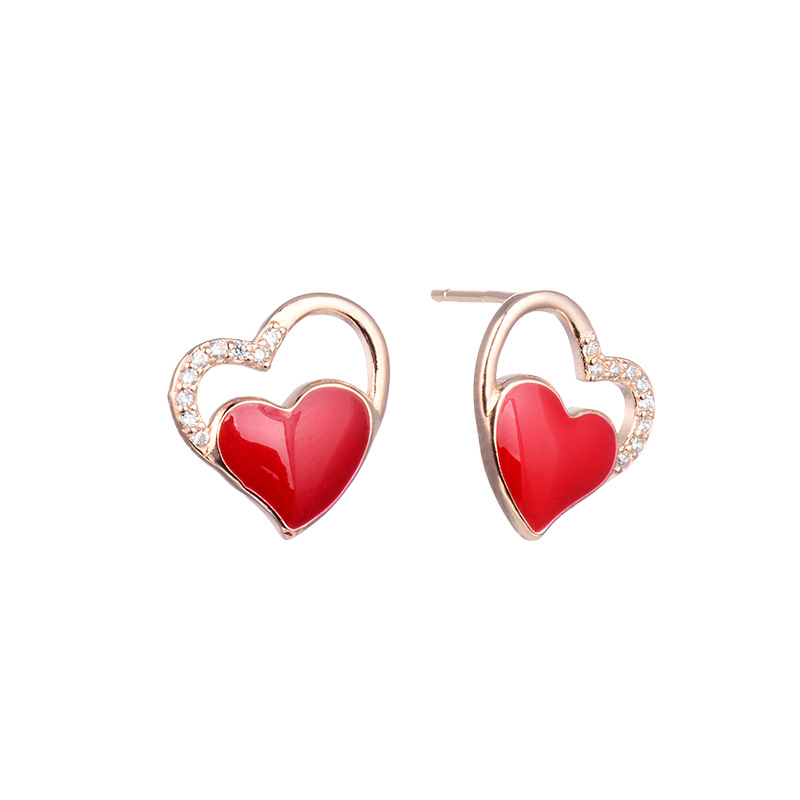 Pendientes encantadores rojos para las mujeres 925 plata esterlina elegante nicho simple melocotón corazón pendientes 2024 nuevos pendientes de oro rosa