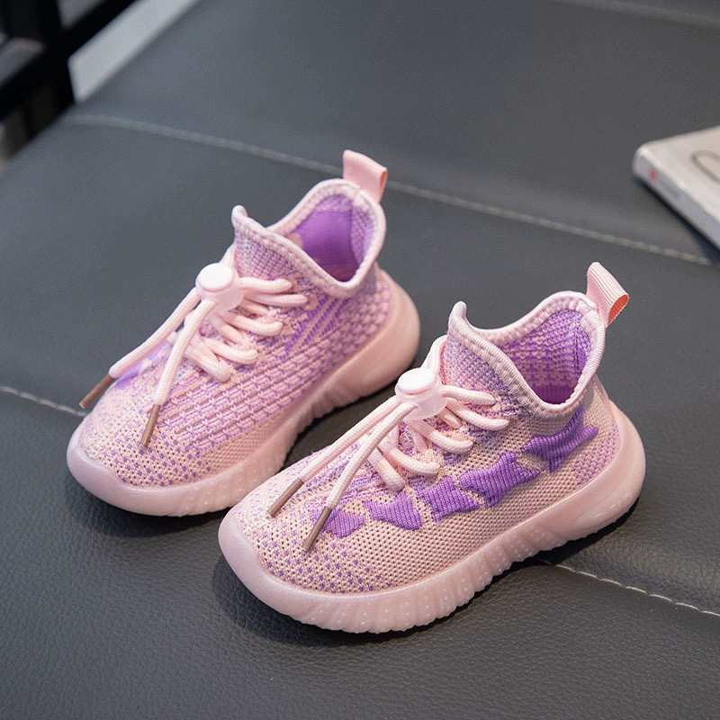 2024 новая весенне-Осенняя детская обувь с дышащей сеткой, нескользящая Летающая тканая обувь, детская обувь с мягкой подошвой, повседневная обувь без шнуровки