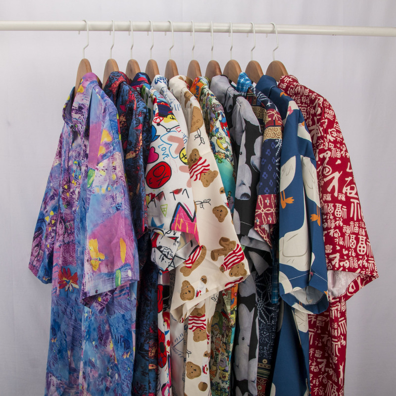 Half Sleeve Cartoon Full Print Shirt Hong Kong Style Men's and Women's Cuban Hawaiian vintage Short Sleeve Shirt