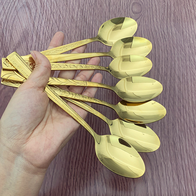 韓国氷模様スプーン ステンレス槌目長柄スプーン 洋食スプーン 学生スプーン 大人用ライススプーン|undefined