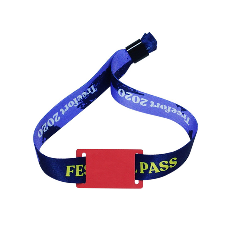 Identity Recognition Access Control Management Rfid Woven Strap Bracelet Wristband Rpet Barbed Buckle Polyester Rpet Adjustment Beads