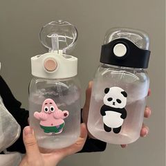 萌趣可愛高顏值塑料水杯卡通吸管杯小狗印花女生便攜大容量喝水杯