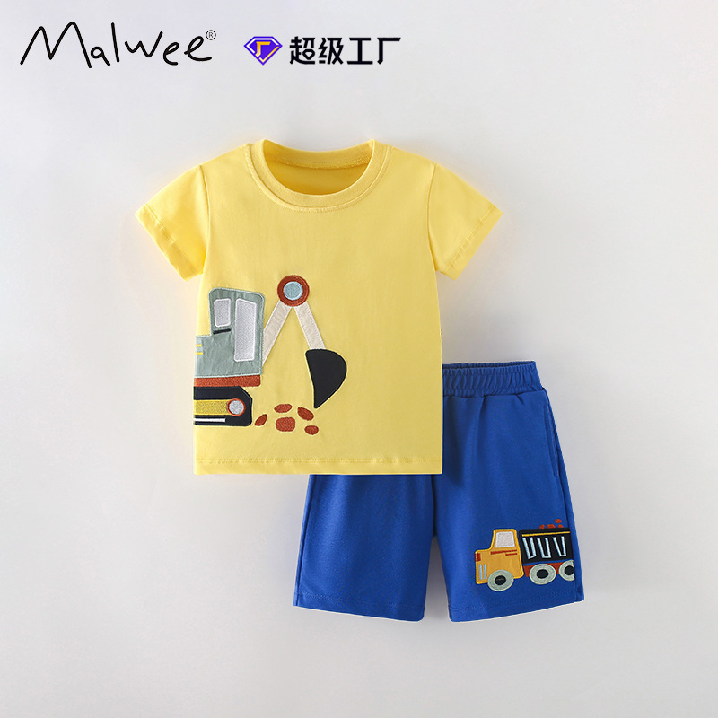 Malwee transfronterizo traje de niños de verano nuevo estilo de ropa infantil europea y americana camiseta de manga corta para niños pequeños y medianos dos piezas