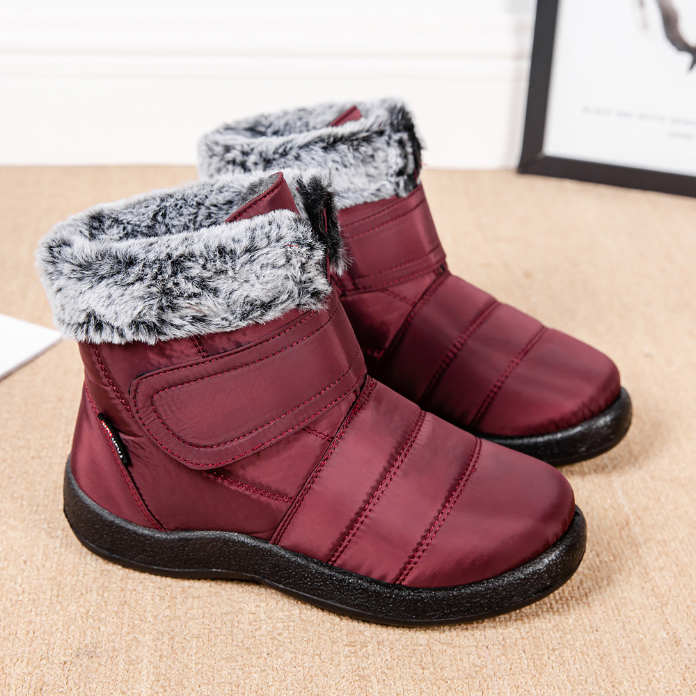 23 nuevas botas de nieve transfronterizas de las mujeres calientes del comercio exterior Velcro impermeable más tamaño anti-piel de conejo botas de mujer casual de las mujeres