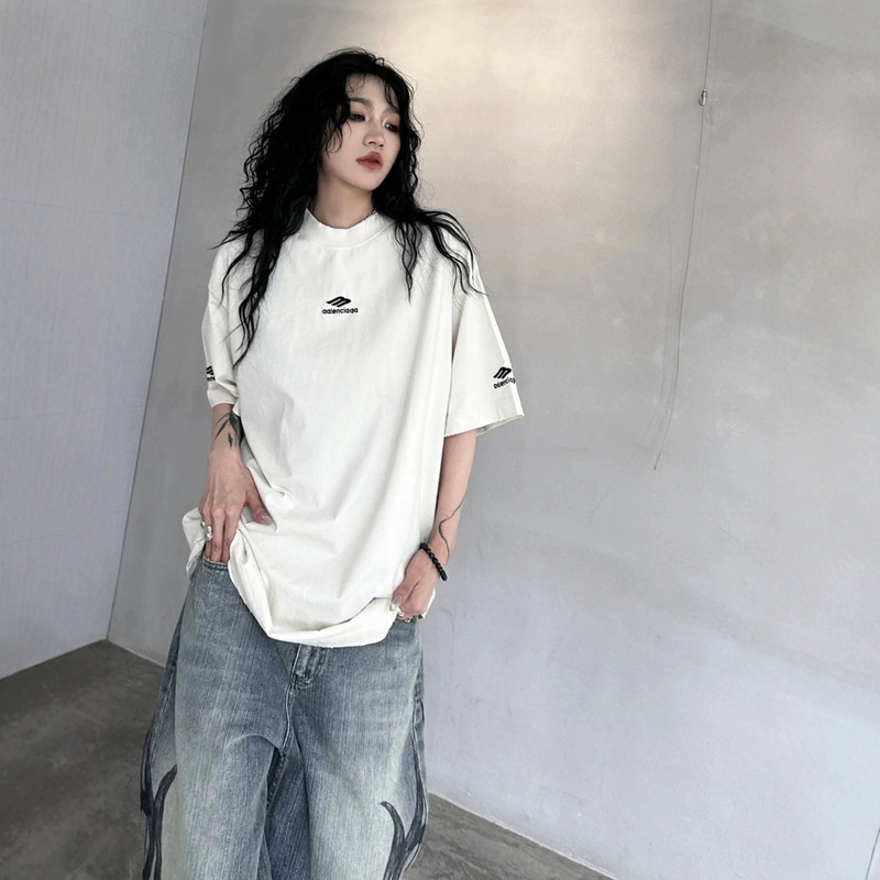 Correct Version Paris high quality B Classic 3M Letter Embroidered Short-sleeved OS T-shirt on Chest Left and Right