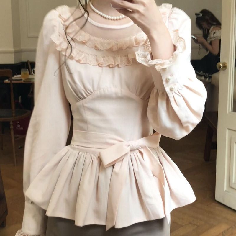 日系甜美感长袖衬衣套装女秋季设计感收腰撞色显瘦短裙两件套2025|undefined