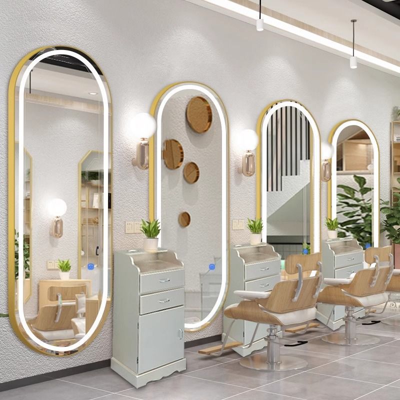 Barbería simple decoración espejo rojo en línea espejo con lámpara marea pared de un solo lado espejo peluquería image 8