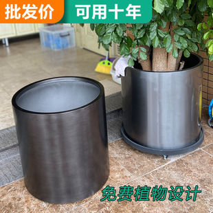 Stainless Steel Cylindrical Flower Pots, Outdoor Large Municipal Flower Boxes, Metal Flower Pots, Garden Plants, Iron Flower Pots, Tree Boxes