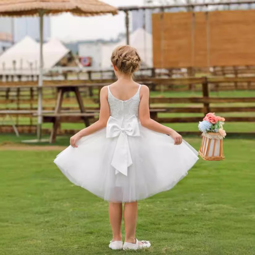 Explosiones de comercio exterior transfronterizo Europa y Estados Unidos vestido de boda infantil de encaje vestido de flores de rendimiento de fiesta de cumpleaños cinturón de rodillas vestido