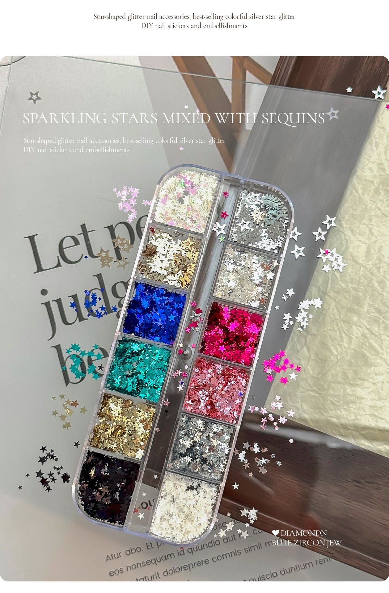 Cross-Border Hot-Selling Items: Ultra-Thin Star-Shaped Glitter in 12 Colors for Nail Art, Laser Glitter, Small Eye Makeup Accessories, DIY Nail Decoration