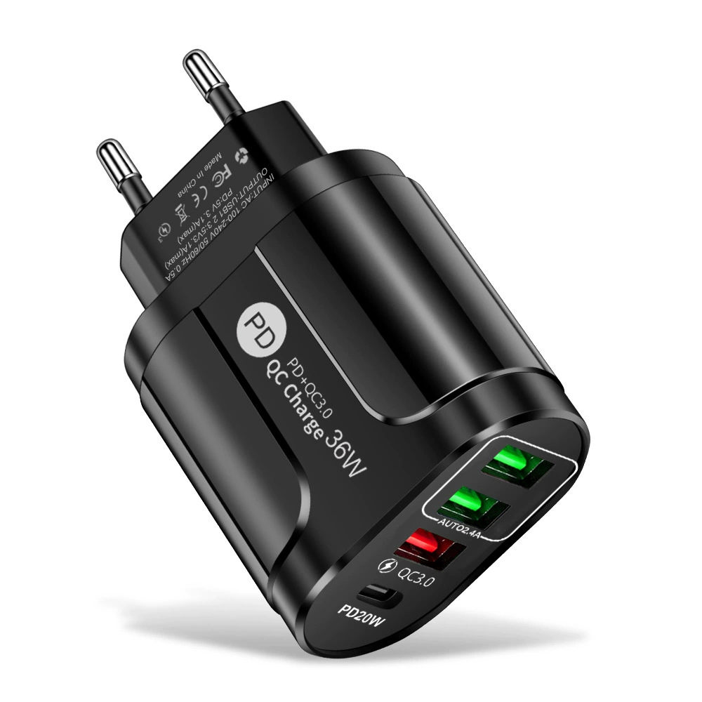 Портативное зарядное устройство PD36W с 1xType-C и 3 USB, многоразетный зарядник путешествия, сертифицировано CE FCC UKCA