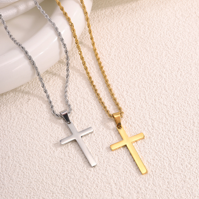 Titanium stalen kruis ketting voor heren met gedraaide schakel_voghion.com