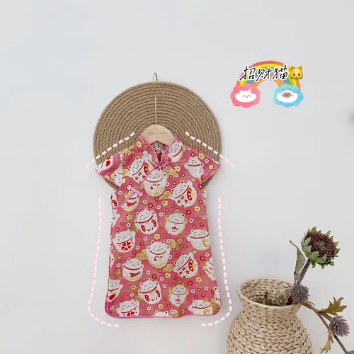 Girls cotton and linen style improved cheongsam dress 2024 summer new Chinese style cotton dress baby sleeveless Tang suit