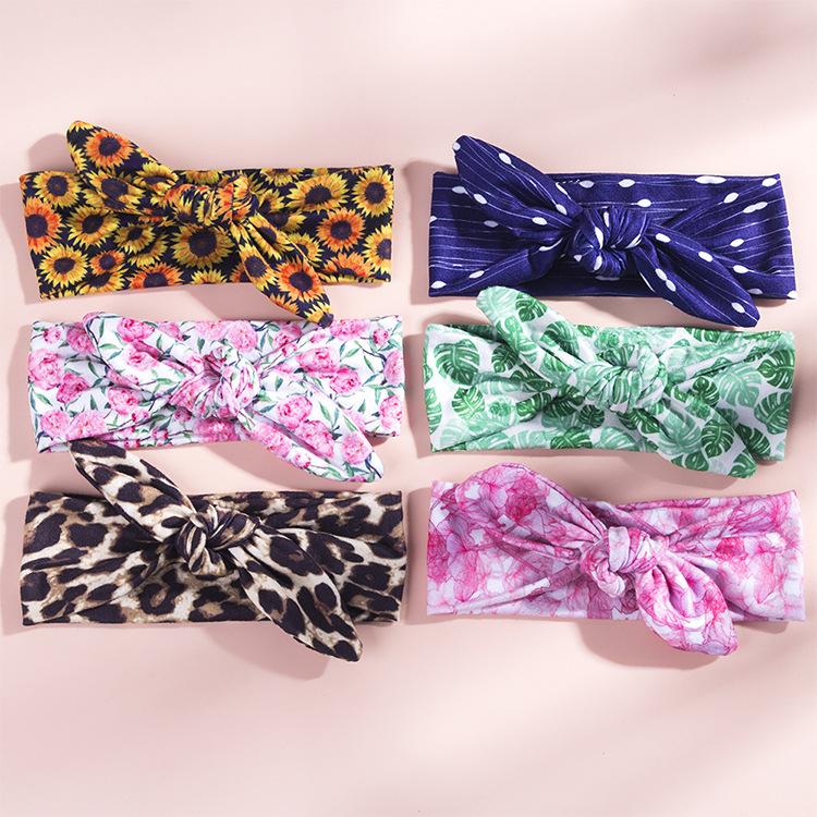 Mom And Child Printed Rabbit Ears Leopard Print Diy Knotted Headband Set display picture 10