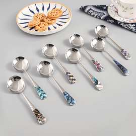 新款304不锈钢勺子套装创意彩色韩式家用加厚饭勺调羹汤勺可定0制