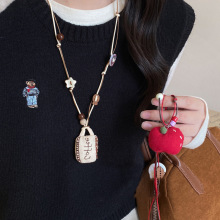 布艺串珠苹果咖啡杯吊坠项链卡通甜美创意毛衣链小众简约设计项饰
