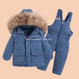 跨境宝宝羽绒服套装男女童两件套3婴儿1-5岁儿童洋气滑雪服夹克冬