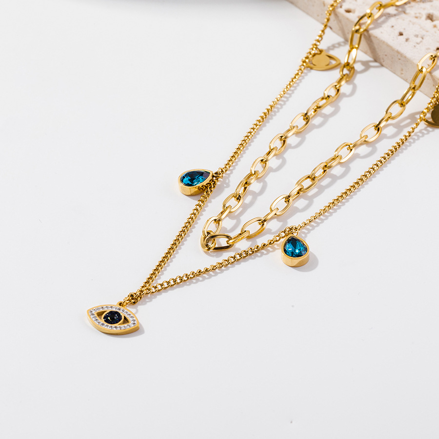 Elegant Retro Modern Style Devil'S Eye Titanium Steel Plating Inlay Zircon Layered Necklaces_colorza_5