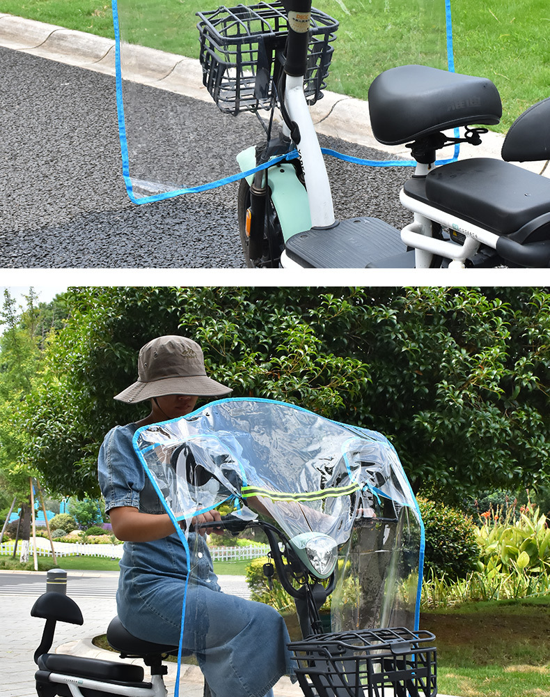 Electric Motorcycle Windshield Transparent Cold-Proof Rain-Proof Wind Shield with Basket, Electric Scooter Widened and Thickened Rain Shield