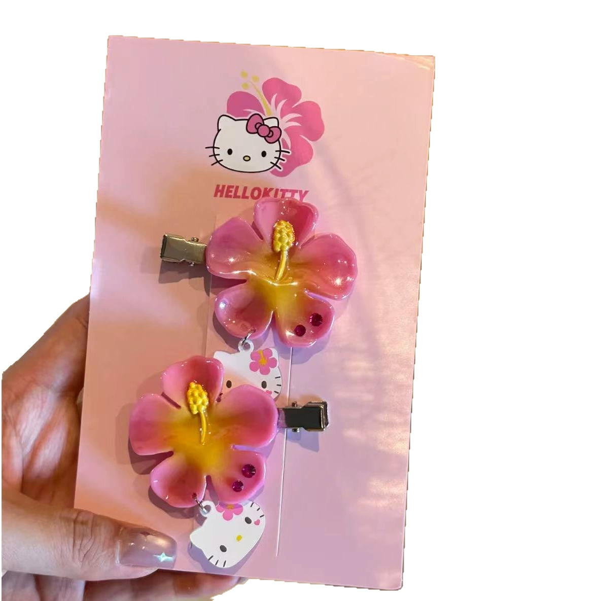Заколка для волос (Sanrio Hello Kitty), пара, цветок плюмерии, летний милый аксессуар