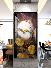 簡約金色九魚招財掛畫輕奢風玄關裝飾畫豎版走廊壁畫大幅客廳油畫