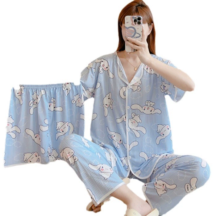 (Cross-border trading), summer pijama, set, cute cardigan, with short sleeve, 3 piece set, Korean style