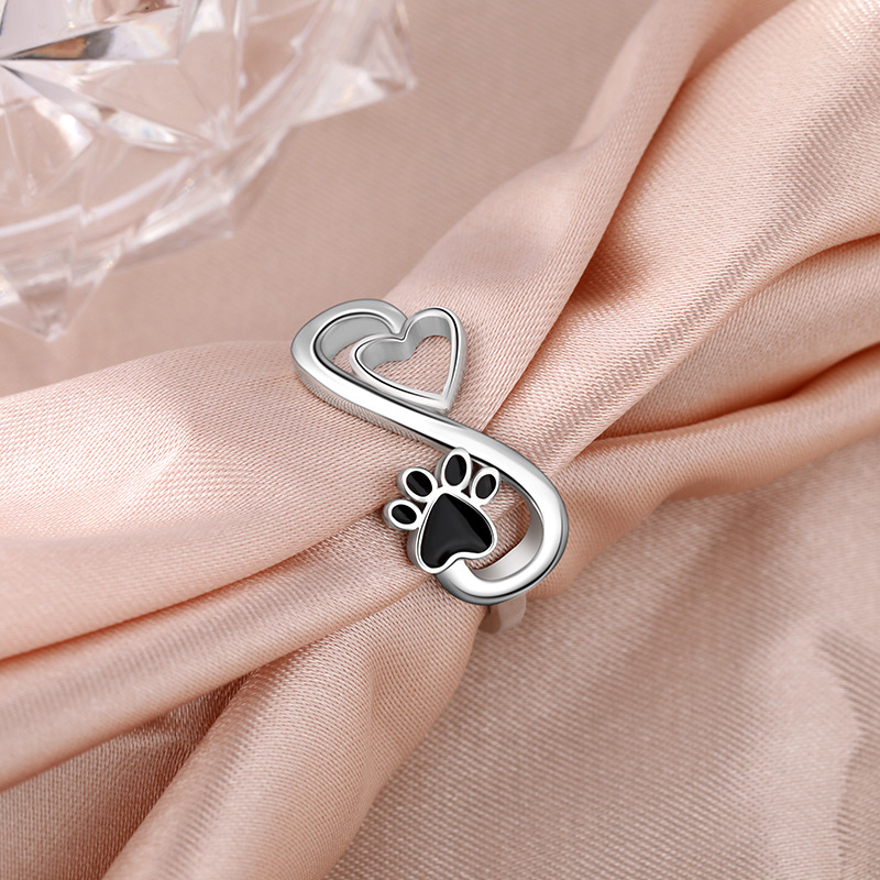 Temu Amazon Cross-border explosiva 925 plata de ley anillo infinito mujer amor popular europeo y americano cachorro garra de gato anillo