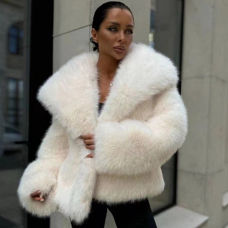 Fur large lapel fluffy casual fox fur jacket women's clothing_voghion.com