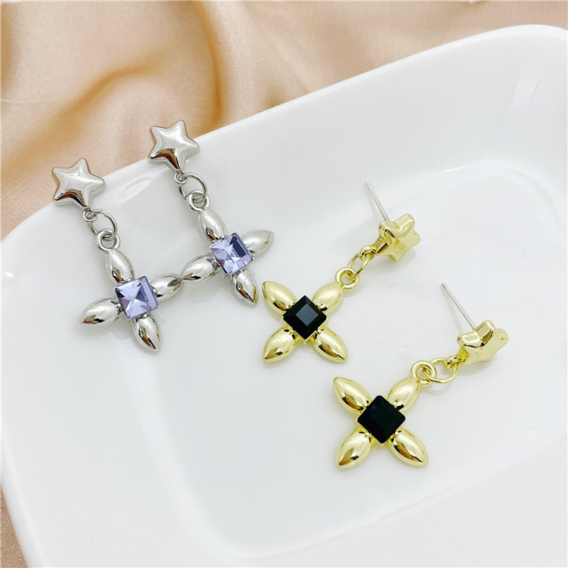 Fashion Cross Star Alloy Plating Inlay Rhinestones Womenu0027S Drop Earrings 1 Pair