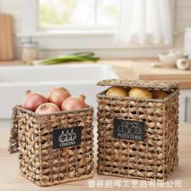 土豆和洋葱收纳箱带盖子的洋葱容器土豆箱,手工编织蔬菜收纳篮