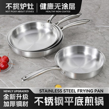 跨境煎锅不锈钢炒锅不粘平底锅复合钢无涂层炒菜锅电磁炉燃气通用