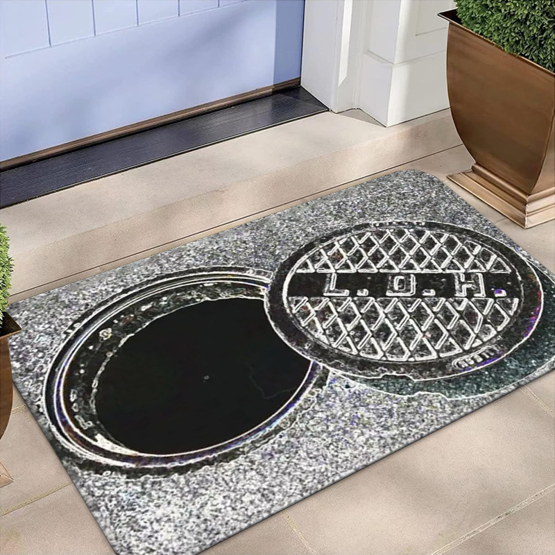 Cross-Border 3D Visual Manhole Cover Fun Trap Living Room Sofa Coffee Table Decoration Entrance Door Mat_voghion.com