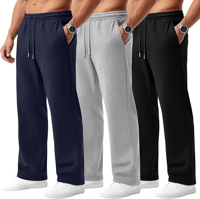 Men's 3-Pack Performance Joggers - Quick-Dry Relaxed Fit Sweatpants With Drawstring Waist (Black/Grey/Navy Combo, S-3xl, Polyester)_voghion.com