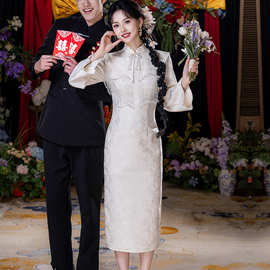 新式旗袍礼服秋冬款中国风优雅气质长款复合蕾丝显瘦日常修身加绒