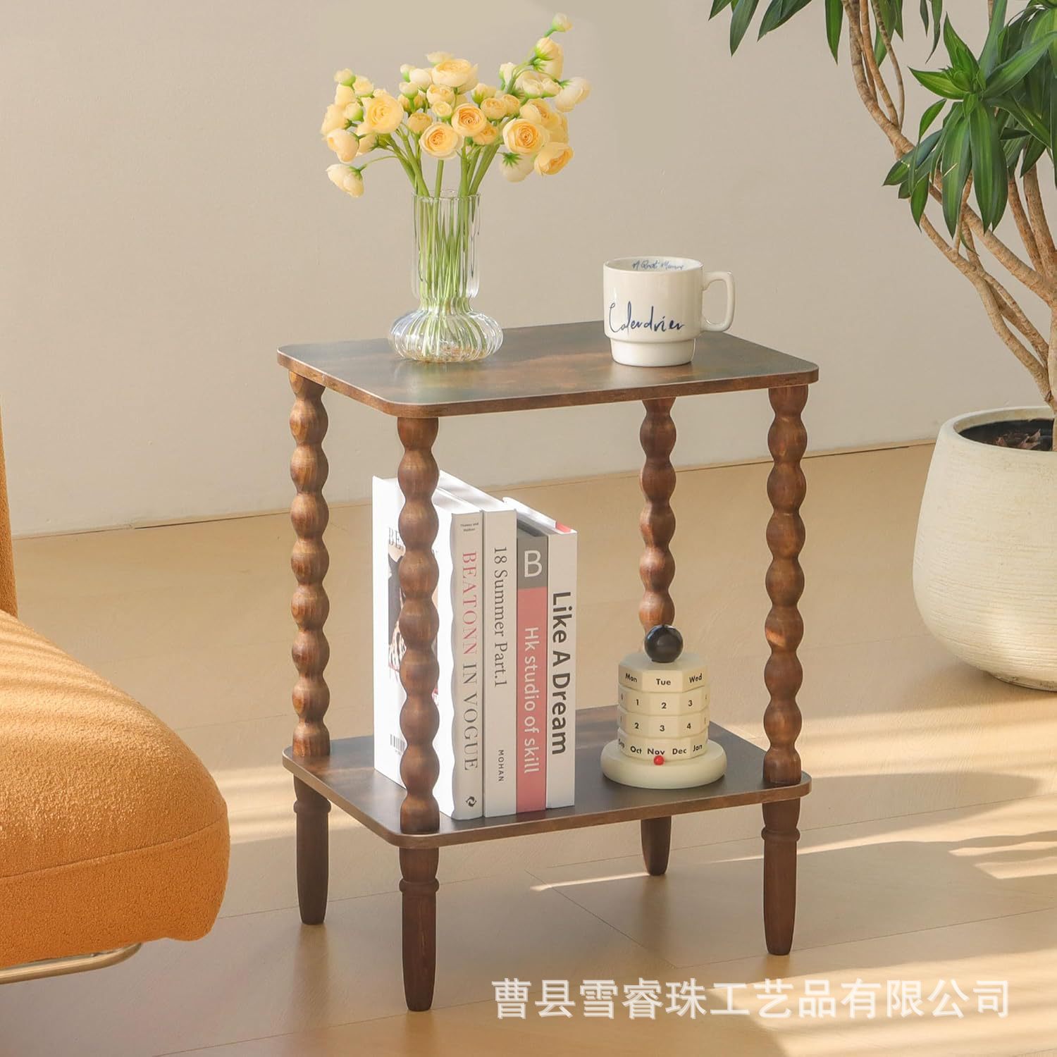 Wooden Side Table Movable Small Coffee Table Square Double-Layer Storage Corner Table Living Room Sofa Bedroom Bedside Storage Manufacturer