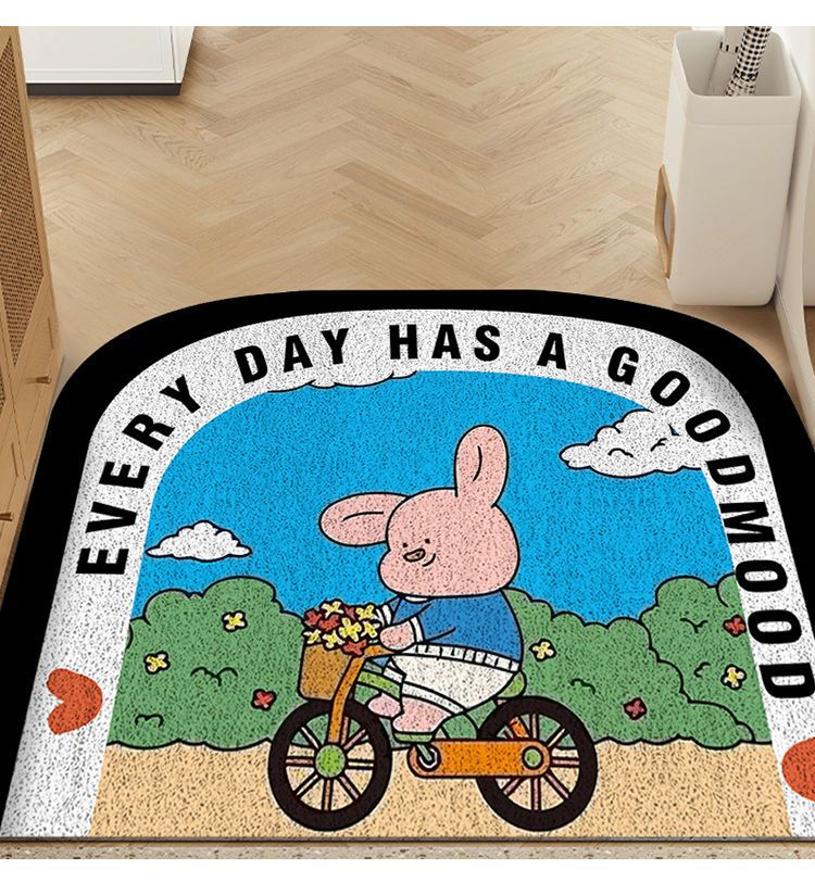 Home Floor Mat Cartoon Piggy Entrance Entrance Semi-round Foot Mat Home Scraping Mud and Soil Anti-slip Silk Ring Floor Mat
