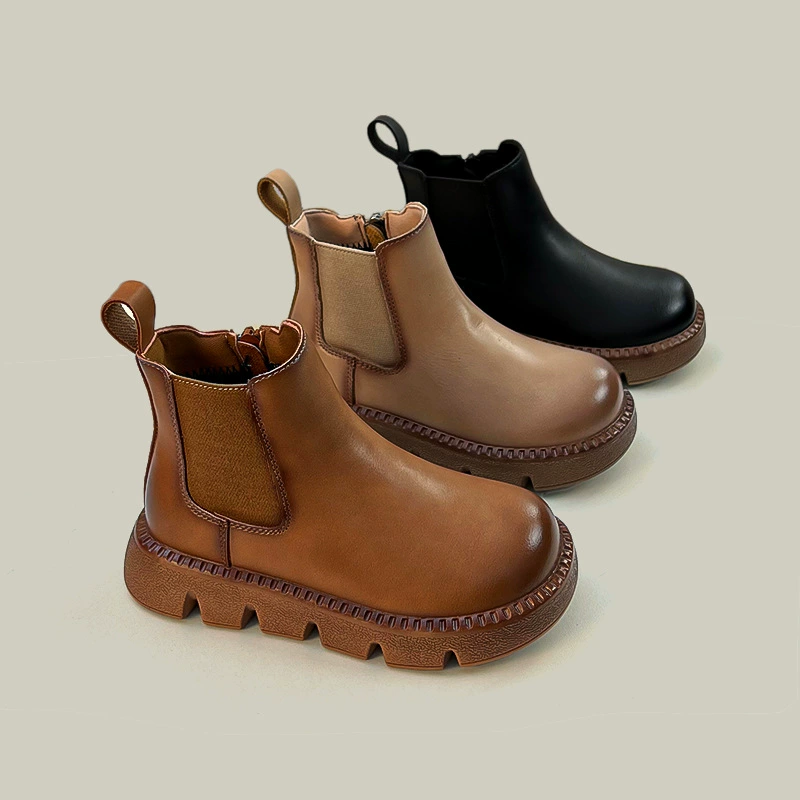 Детские флисовые ботинки-мартинсы 2025: новые осенне-зимние короткие ботинки для девочек, черные, в британском стиле, универсальные, хлопковые, для мальчиков