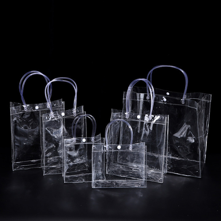 Bolsas transparentes de PVC broches de plástico para llevar bolsas de regalo de boda con regalos de mano bolsas de embalaje pueden imprimir LOGO image 4