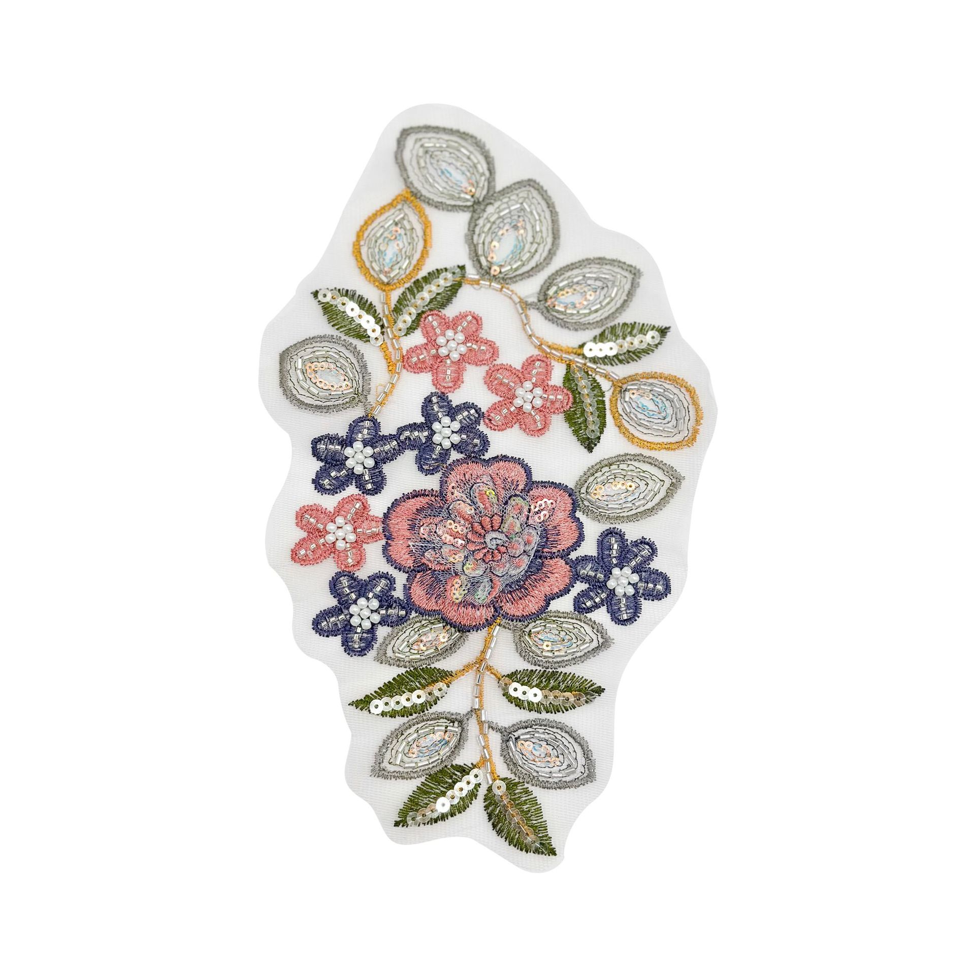 Hermoso hilo de malla bordado tridimensional tela de flores de color pegada ropa de rendimiento ropa de baile accesorios ropa de chicas