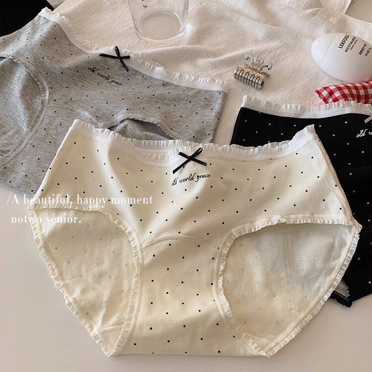 Retro Polka Dot Type a Cotton Underwear for Women 10A Grade Antibacterial Breathable Girls' Briefs with Extended Crotch and Hip-Covering Low Waist