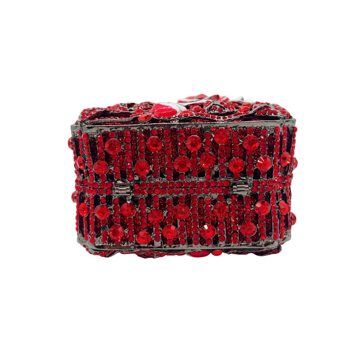 Túi clutch nữ đính đá hình hoa hồng dạ hội sang trọng — màu đỏ, Tùy chỉnh màu khác chi tiết 4