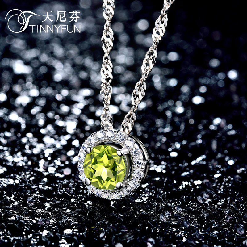 Corea del Sur Dongdaemun s925 plata zircon fábrica de cadena de clavícula al por mayor dama moda redonda colgante accesorios de olivita