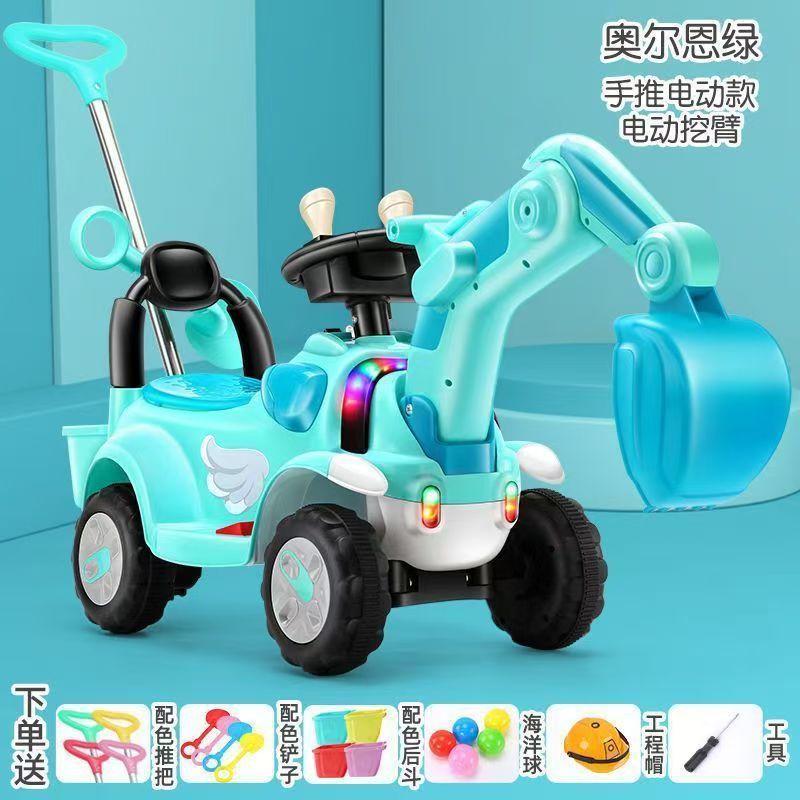 Nueva excavadora eléctrica para niños con varilla de empuje, carro de ingeniería para bebés de 1 - 4 años de edad, gancho eléctrico completo image 4