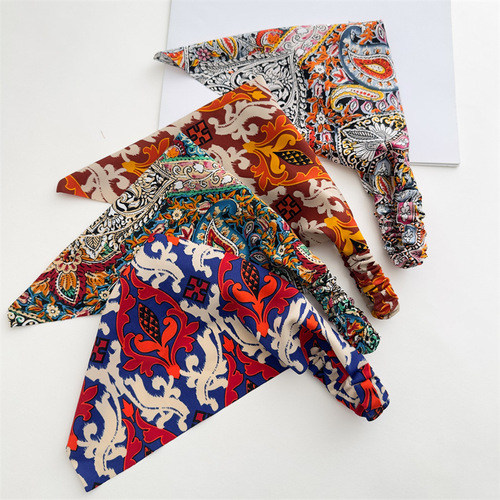 New summer retro turban triangle scarf for women sun protection elastic band scarf headband versatile scarf decorative small square scarf