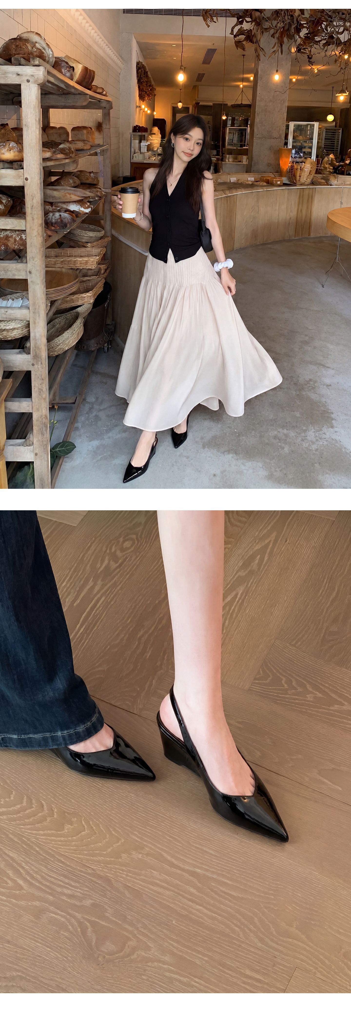 Giày cao gót nữ mũi nhọn quai hậu đế xuồng platform 9 cm — Trần truồng hồng, màu đen, bạc chi tiết 12